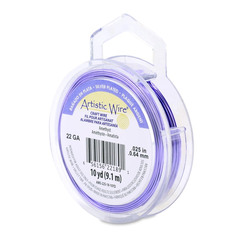 Artistic Wire, 22 Gauge Silver Plated Tarnish Resistant Colored Copper Craft Wire, Amethyst,10 yd