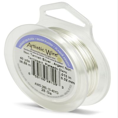 Artistic Wire, 28 Gauge Silver Plated Tarnish Resistant Colored Copper Craft Wire, Tarnish Resistant Silver, 40 yd