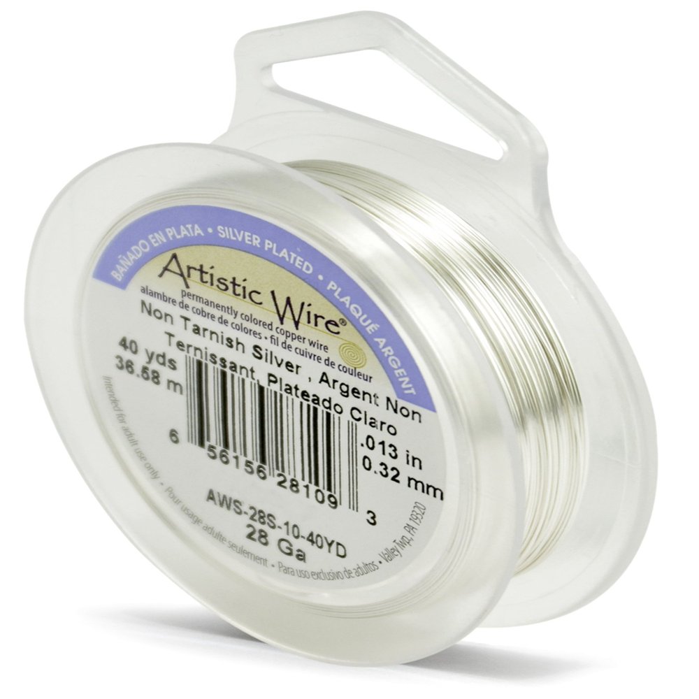 Artistic Wire, 28 Gauge Silver Plated Tarnish Resistant Colored Copper Craft Wire, Tarnish Resistant Silver, 40 yd