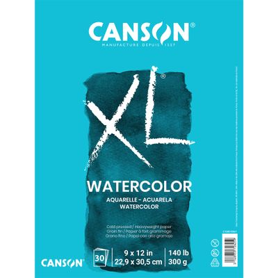 Canson XL Series Watercolor Pad, Heavyweight White Paper, Foldover Binding, 30 Sheets, 9x12 inch