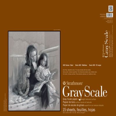 Strathmore 400 Series Tape Bound Gray Scale Pad, 80 lb. Textured Surface, 18 X 24 inches, Assorted Tints, 15 Sheets (4400-18)