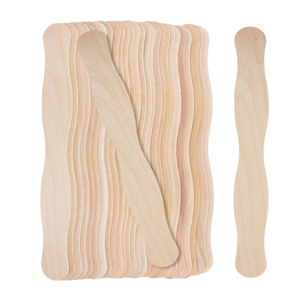 Mandala Crafts Wavy Natural Wooden Fan Handles Sticks for Fan Wedding Programs - Jumbo Bulk Pack of 100 Bidding Auction Paddles