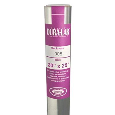 Grafix Dura-Lar 0.005" Film, Ultra Clear, Glossy 20"x25', Material, Mylar/Acetate Alternative for, Blank Stencils and Templates, Protection, Transparencies, Windows, Arts and Craft, Roll