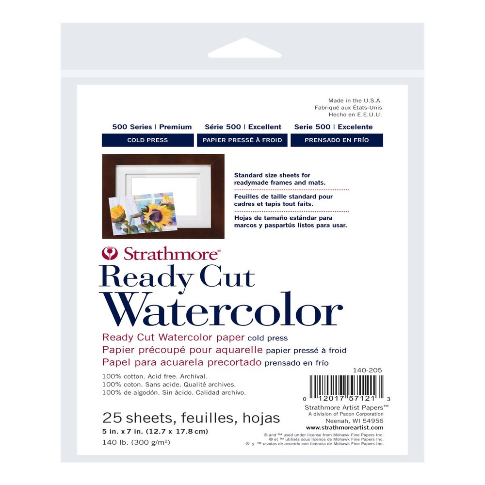 Strathmore 500 Series Ready Cut Watercolor Sheets, 140 lb. Cold Press, 5 X 7 inches, White, 25 Sheets (140-205)