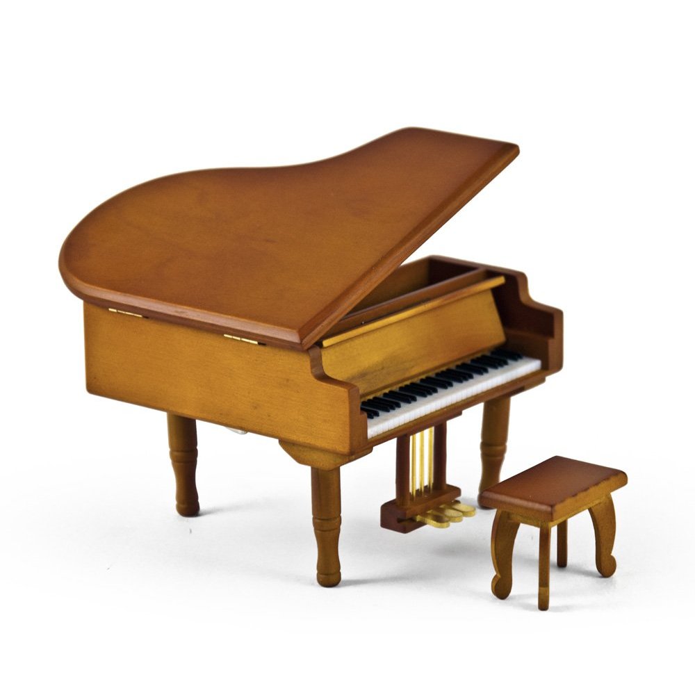 MusicBoxAttic Incredible Wood Tone Miniature Replica of A Baby Grand Piano with Bench - Many Songs to Choose - Piano Sonata in Minor Op 90 (Beethoven)
