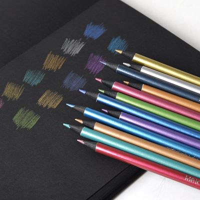 Starsouce Metallic Colored Pencils Black Wood Multi Colored Pencils Pre-Sharpened Wooden Sketching Drawing Art Kit for Kids Adults Artists Coloring Book Art Craft, 12 Pack