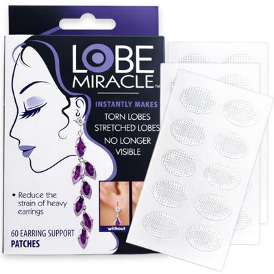 Lobe Miracle - Clear Earring Support Patches - Earring Backs for Droopy Ears - Ear Care Products for Torn or Stretched Ear Lobes (60 Patches)