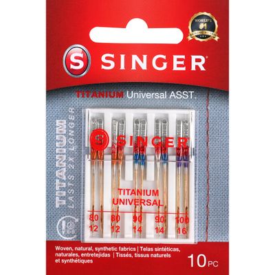SINGER 04808 Titanium Universal Regular Point Machine Needles Woven Fabric, Sizes 80/11, 90/14, 100/16, 10-Count