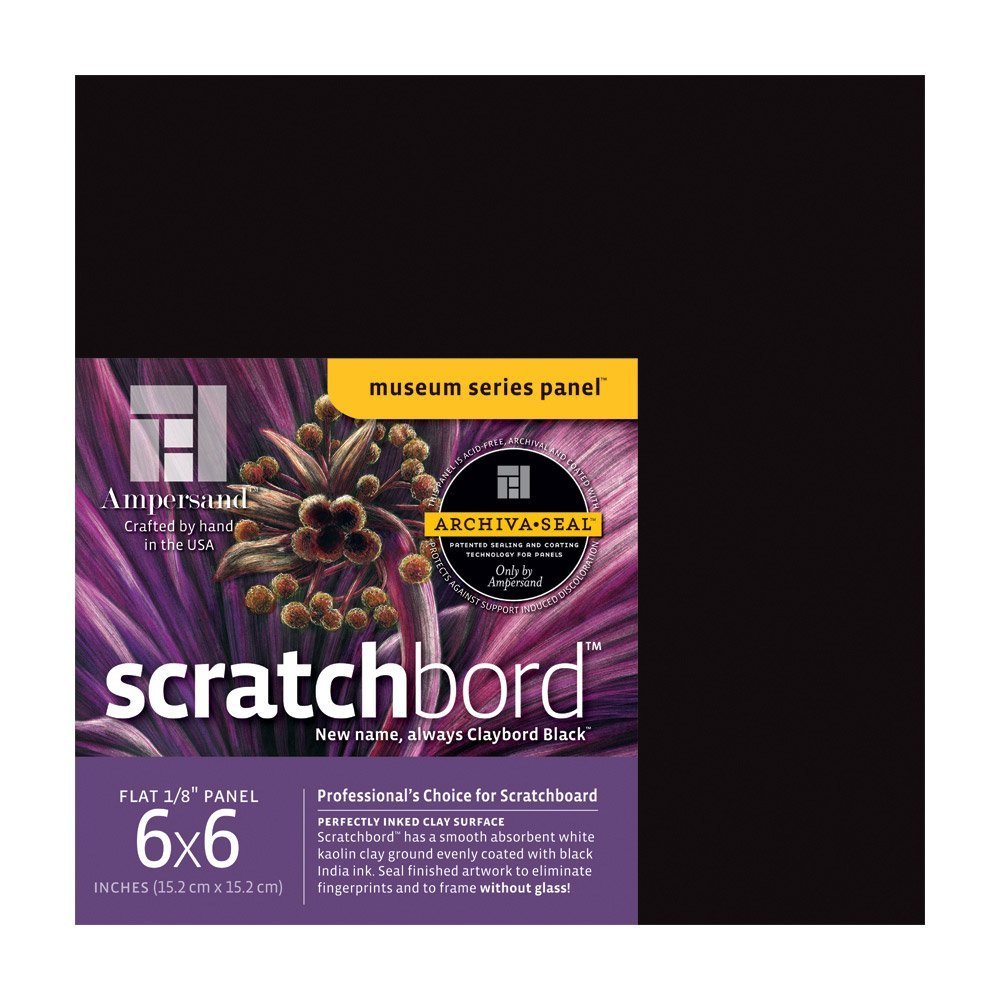Ampersand Art Supply Scratchbord | 6" x 6" - Pack of 3 | 1/8" Flat Profile | Professional Scratchboard Art Panel | for Scratchboard Drawing, Illustration & Mixed Media