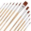 Jerry Q Art 12 PC Brown Synthetic Hair Round and Flat Paint Brush Set with Short Wood Handles for Acrylic, Watercolor and All Media JQ59831 view 2