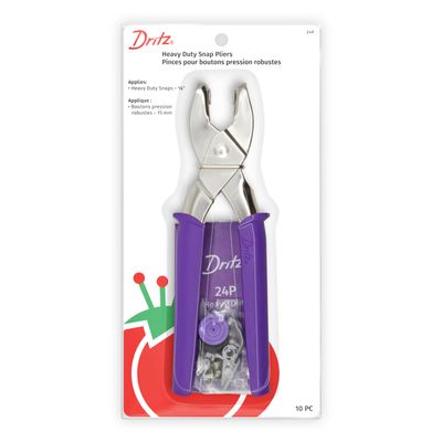 Dritz Heavy Duty Snap Pliers Kit - Size 24 5/8" Metal Snap Fastener Tool, Purple Handheld Snap Setter for Jackets, Coats, Bags, Boat Covers