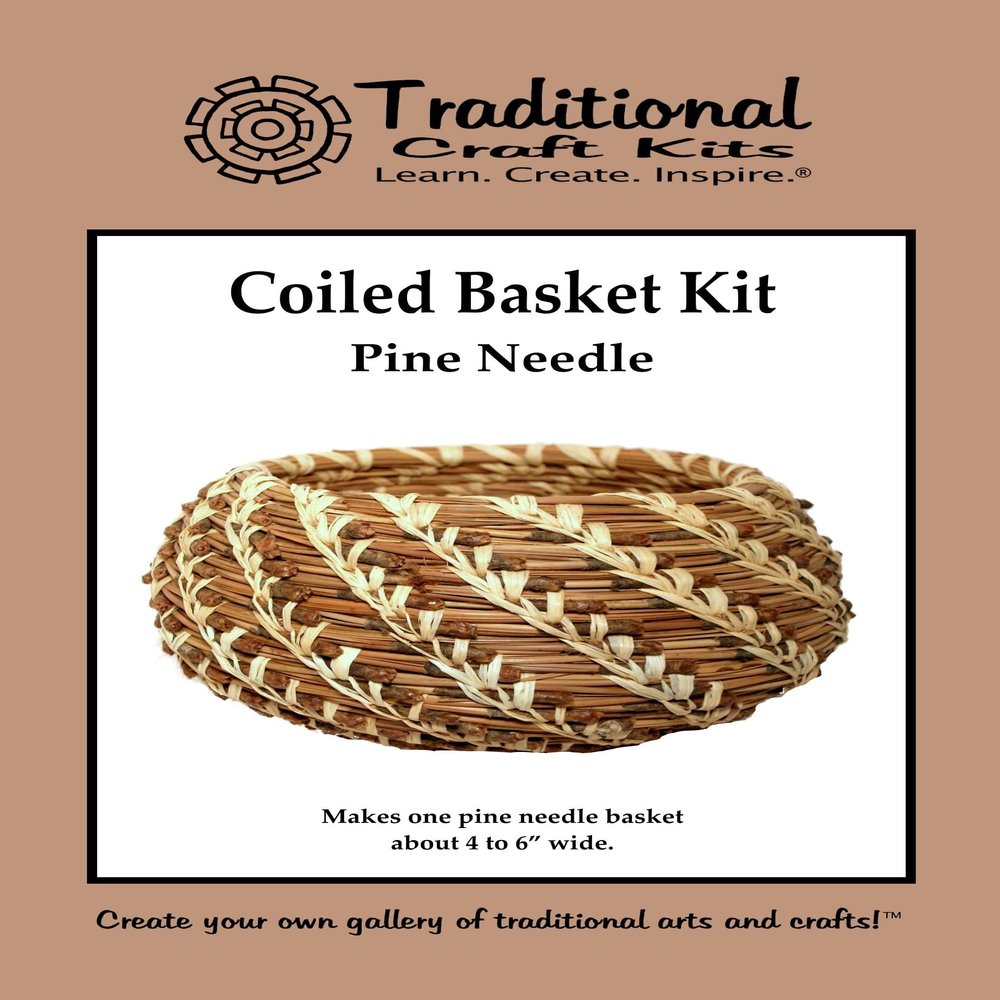 Traditional Craft Kits Coiled Pine Needle Basket Weaving Kit Professional DIY Basket Making Supplies Includes Natural Pine Needles, Raffia, Stitching Needle, and Coiling Gauge