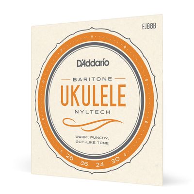 D'Addario Baritone Ukulele Strings, Nyltech, EJ88B, 4-String Set, Pack of 1