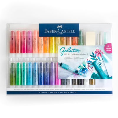 Faber-Castell Gelatos Gift Set: 28 Watercolor Gel Crayons and Art Supplies for Painting, Drawing & Journaling, Versatile Art Pigment Crayons, Gel Sticks for Mixed Media