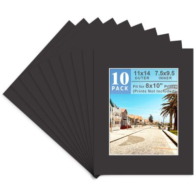 Golden State Art, Acid Free, Pack of 10 11x14 Black Picture Mats Mattes with White Core Bevel Cut for 8x10 Photo