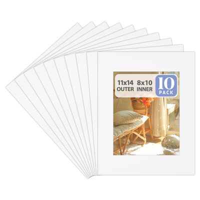 Golden State Art, Pack of 10, 11x14 for 8x10 Color Picture Photo Mat -White-core, Acid-Free - Great for Frames, Artwork, Prints, Pictures, White