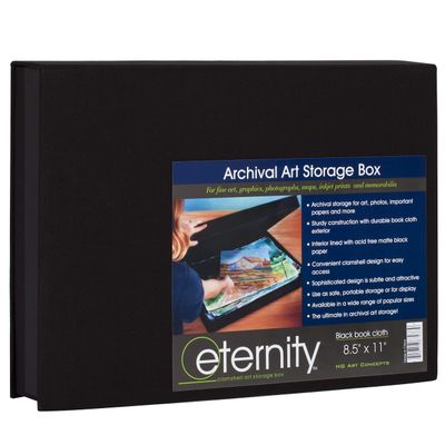 HG Art Concepts Eternity Archival Clamshell Photo Storage Box, Black - 8.5"x11" - For Storing Artwork, Photos & Documents, Deluxe Acid-Free, Sturdy & Lined With Archive-Quality Paper