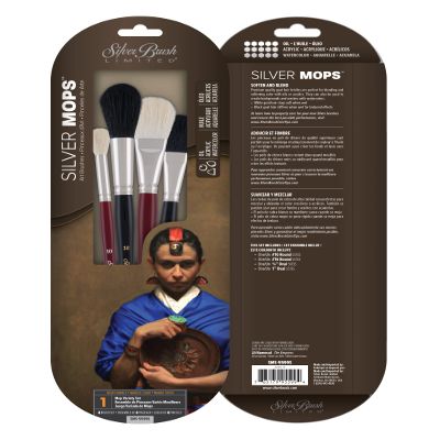 Silver Brush SMS-5599S Silver Mop Short Handle Multi Media Brush Set, 4 Per Pack
