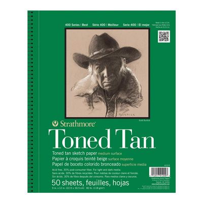 Strathmore 400 Series Wire Bound Toned Sketch Pad, 80 lb. Paper, 9 X 12 inches, Tan, 50 Sheets (412-9)