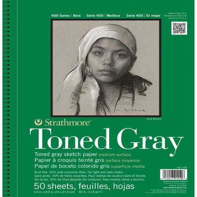 Strathmore 400 Series Sketch Pad, Toned Gray, 5.5x8.5 inch, 50 Sheets - Artist Sketchbook for Drawing, Illustration, Art Class Students
