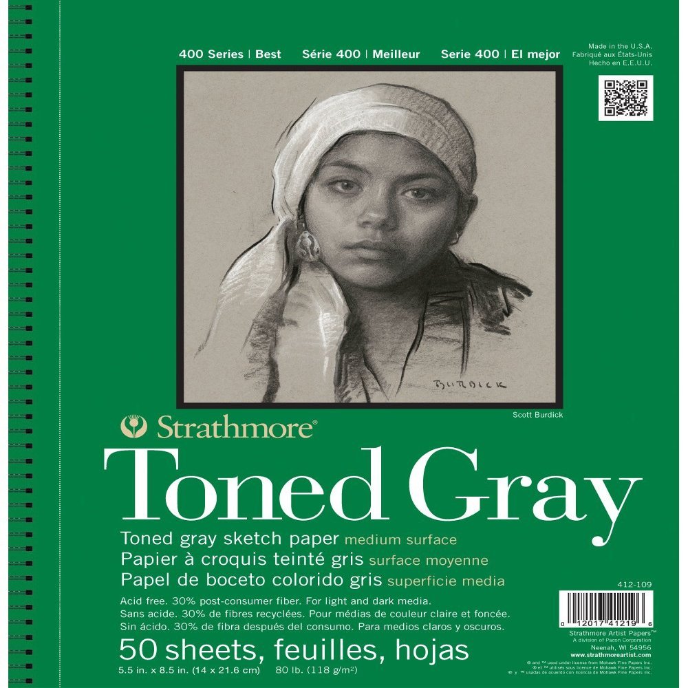 Strathmore 400 Series Sketch Pad, Toned Gray, 5.5x8.5 inch, 50 Sheets - Artist Sketchbook for Drawing, Illustration, Art Class Students