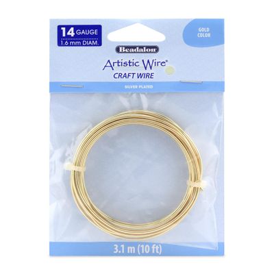 Artistic Wire, 14 Gauge Silver Plated Tarnish Resistant Colored Copper Craft Wire, Gold Color, 10 ft