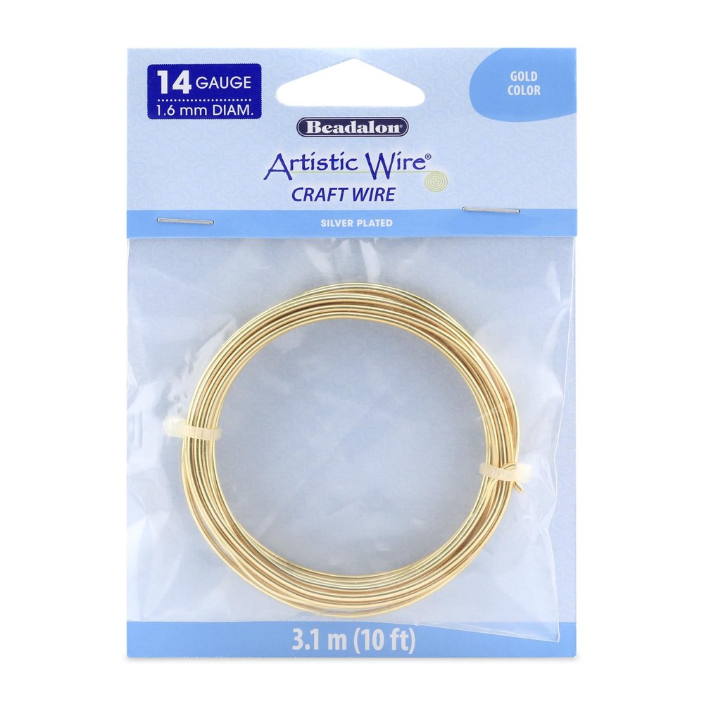 Artistic Wire, 14 Gauge Silver Plated Tarnish Resistant Colored Copper Craft Wire, Gold Color, 10 ft