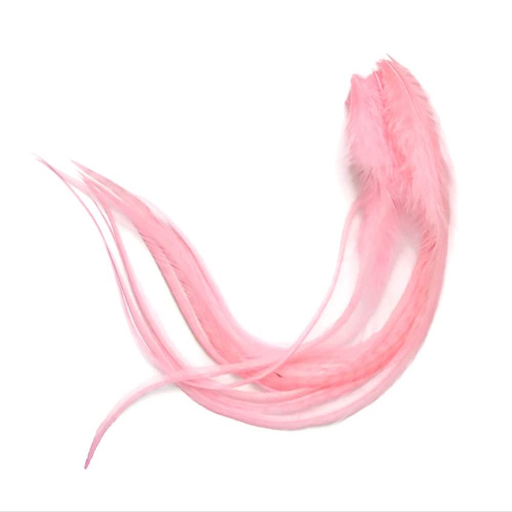 1 Dozen - Medium Solid Light Pink Rooster Saddle Whiting Hair Extension Feathers Halloween Fly Tying Supply | Moonlight Feather