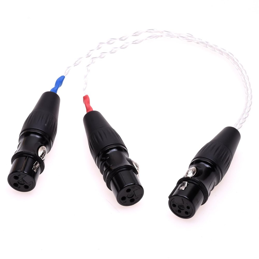 4-pin XLR Female Balanced to 2X 3-pin XLR Female Balanced Audio Adapter Hi-end Pcocc Silver Plated Cable