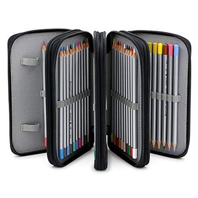 BTSKY Handy Wareable Oxford Colored Pencil Bags Large 72 Slots Pencil Organizer Portable Watercolor Pencil Wrap Case (Black)