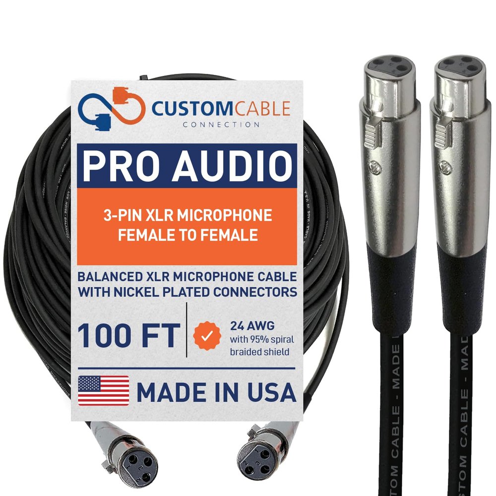 Custom Cable Connection 100 Foot XLR Female to Female 3 Pin Economy Cable