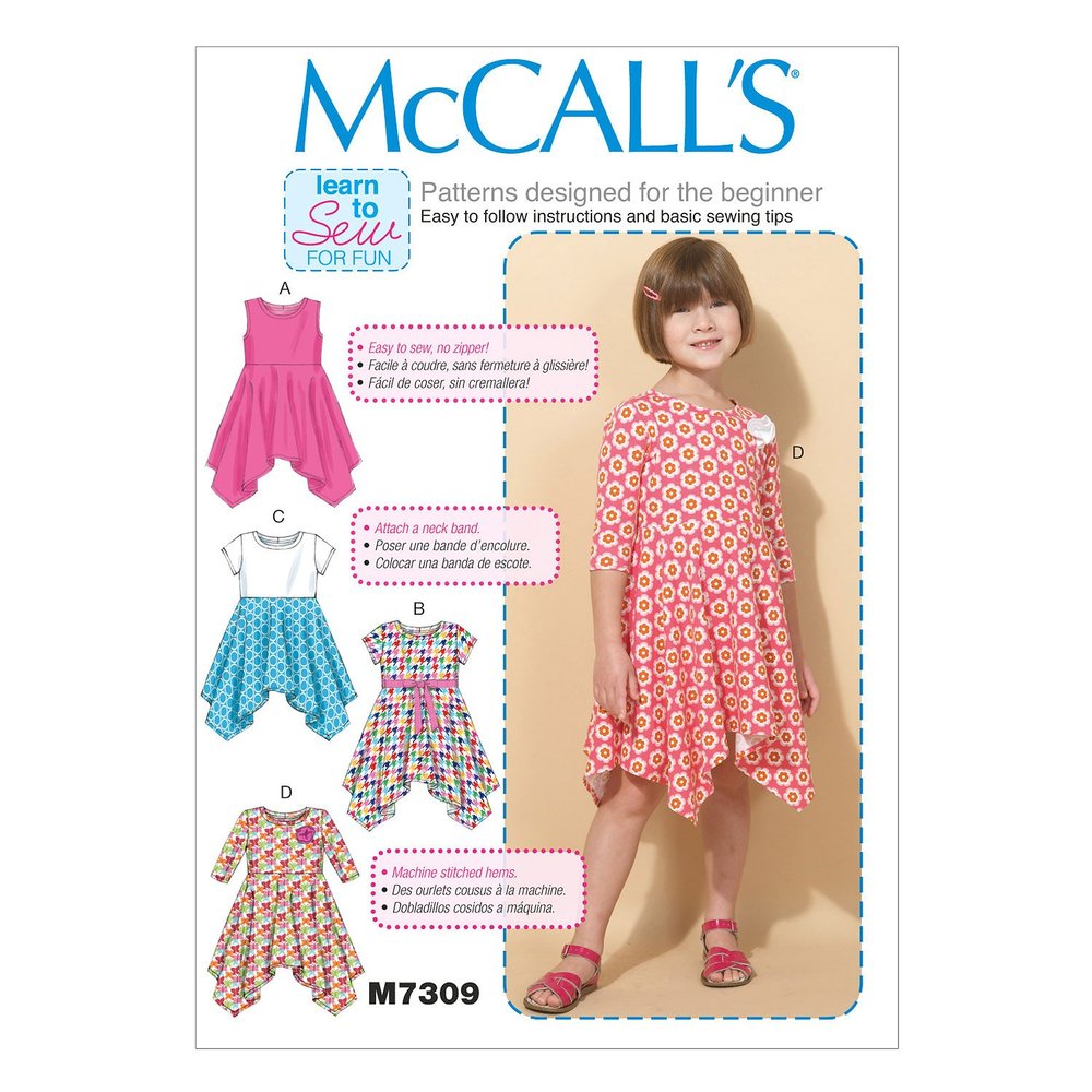 McCall's Patterns M7309 Children's/Girls' Handkerchief-Hem Dresses, Size CL (6-7-8)