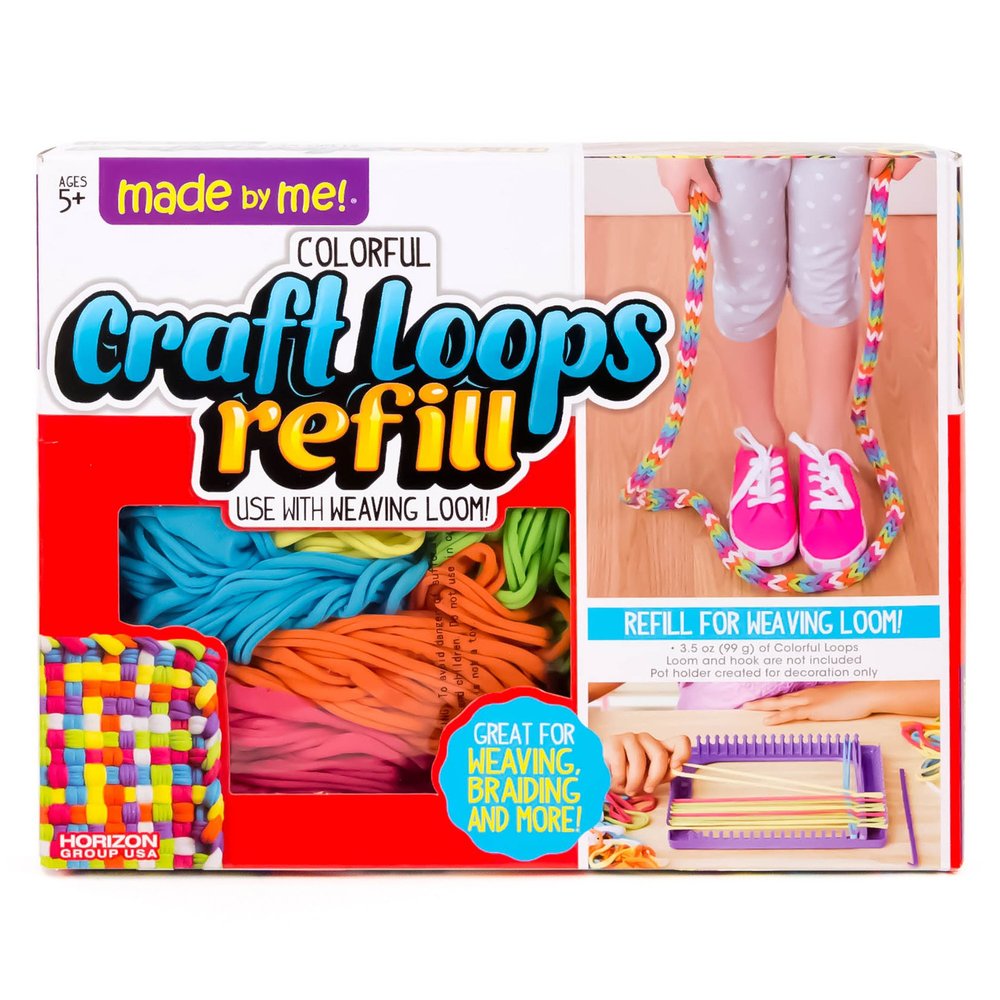 Made By Me Craft Loops Refill, Includes 210 Weaving Loom Loops in 7 Vibrant Colors, Potholders, DIY Craft Kit for Kids