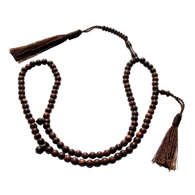 Exotic Beads Dense Tamarind Tree Tasbih - Small 6mm 99-Bead Brown Prayer Beads with 2 Tassels