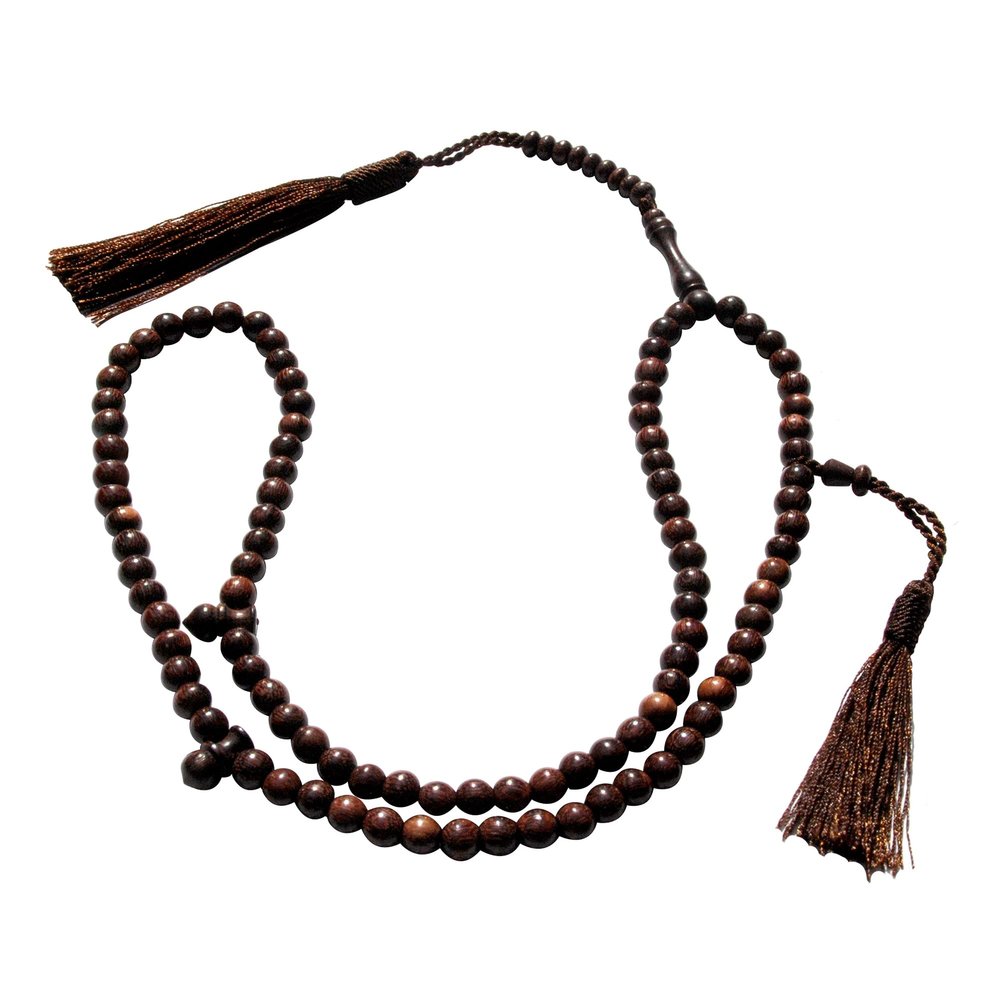 Exotic Beads Dense Tamarind Tree Tasbih - Small 6mm 99-Bead Brown Prayer Beads with 2 Tassels