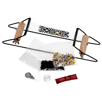 The Beadsmith Metal Bead Loom Kit, Includes Loom (12.5" x 2.5" x 3"), Thread, Needles, and 18 Grams Glass Beads for Bracelets, Necklaces, Belts, and More