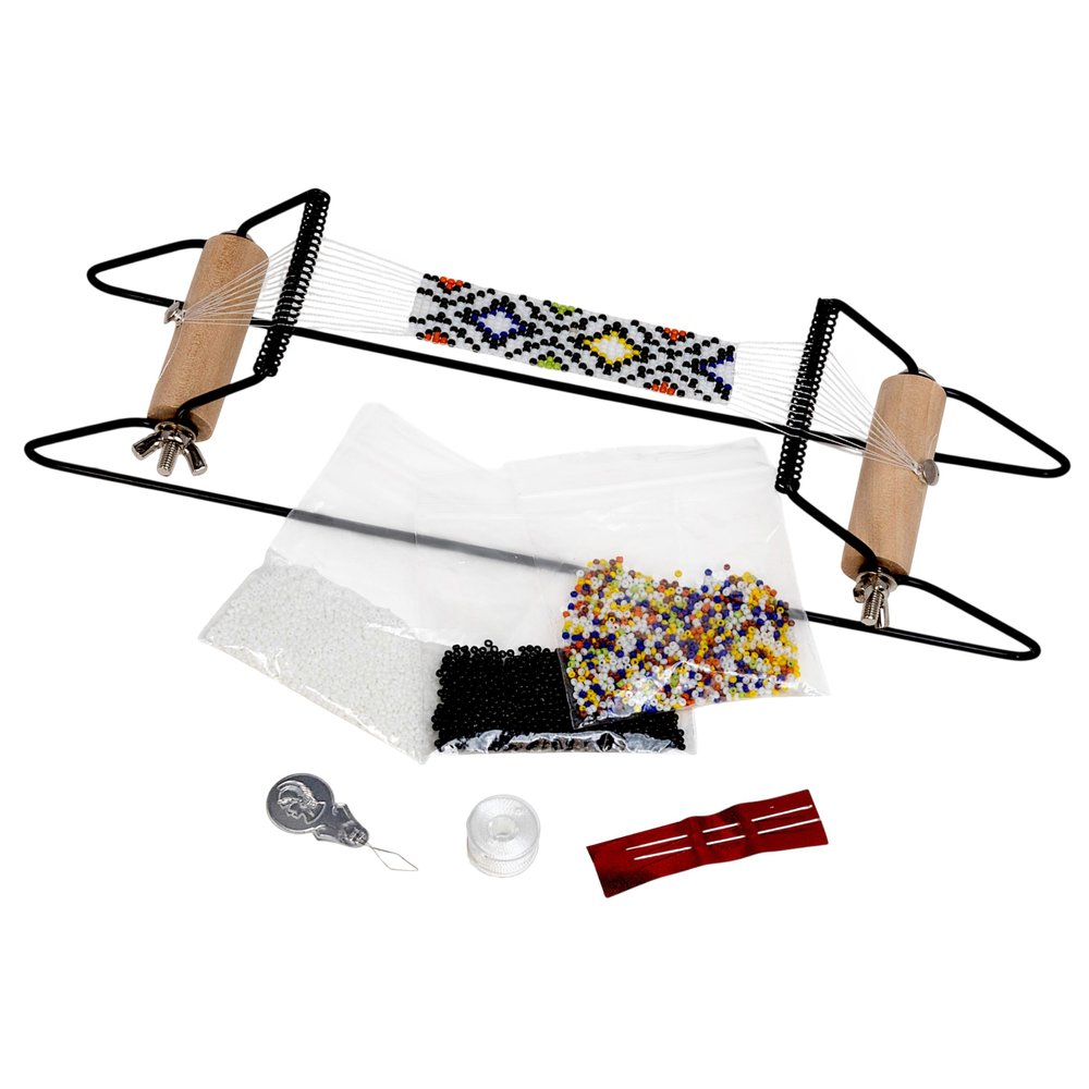 The Beadsmith Metal Bead Loom Kit, Includes Loom (12.5" x 2.5" x 3"), Thread, Needles, and 18 Grams Glass Beads for Bracelets, Necklaces, Belts, and More