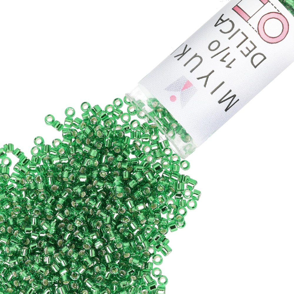 Miyuki Delica Seed Beads Size 11/0 (1.6 mm), DB0046, Silver-Lined Light Green, 7.2 g, Approx. 1440 Beads, Made in Japan