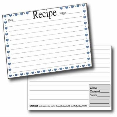 Labeleze Recipe Cards with Protective Covers 4 x 6 - Blue Hearts