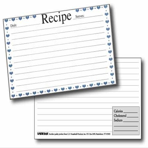 Labeleze Recipe Cards with Protective Covers 4 x 6 - Blue Hearts