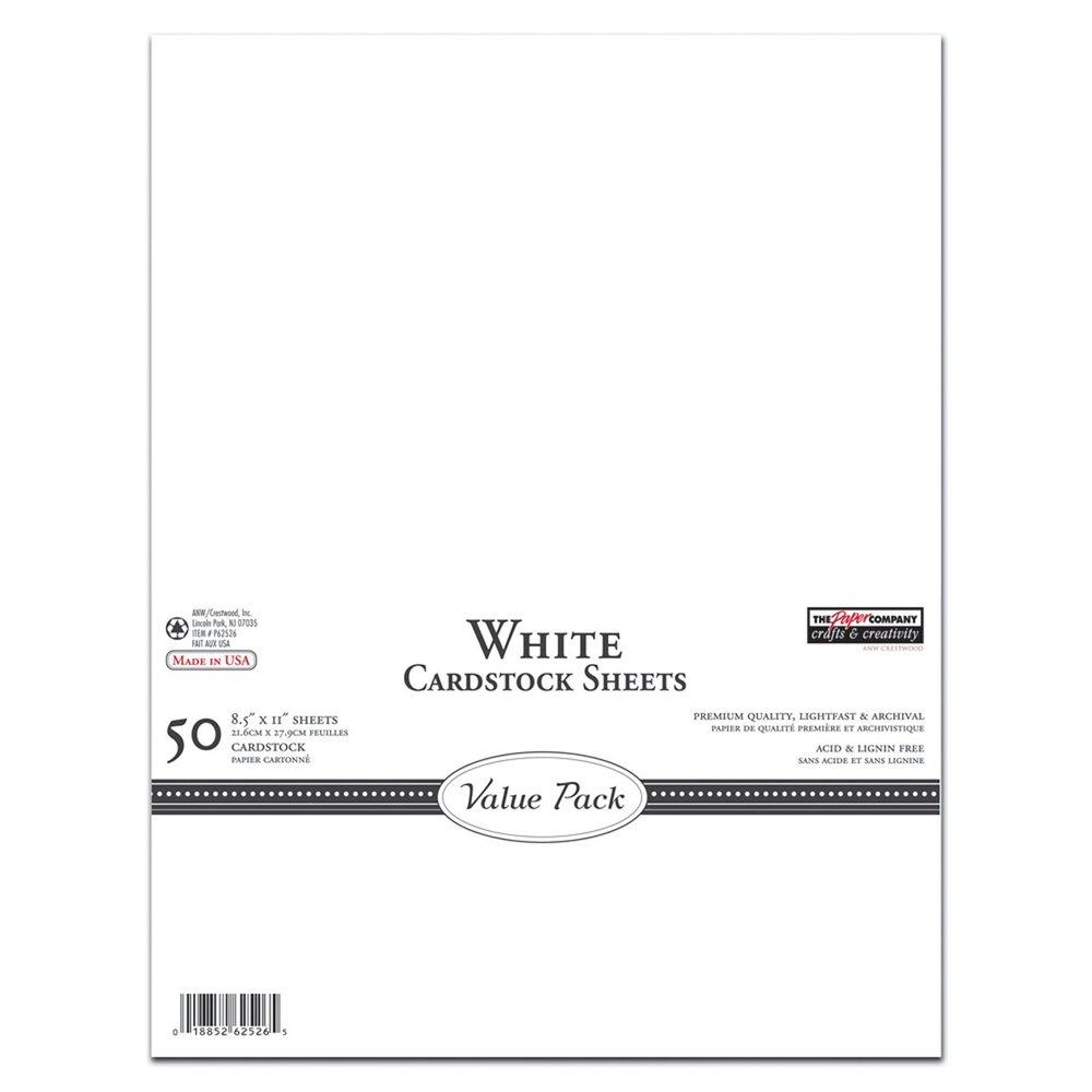 THE PAPER COMPANY, P62526, White Cardstock Value Pack, 8-1/2 by 11 (50 Sheets)