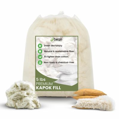 Bean Products Premium Kapok Fill | 5 lbs | 100% Organic Kapok Fiber | Chemical Free and Hypoallergenic | Perfect for Pillows, Pet Beds, Couches & More | Made in USA