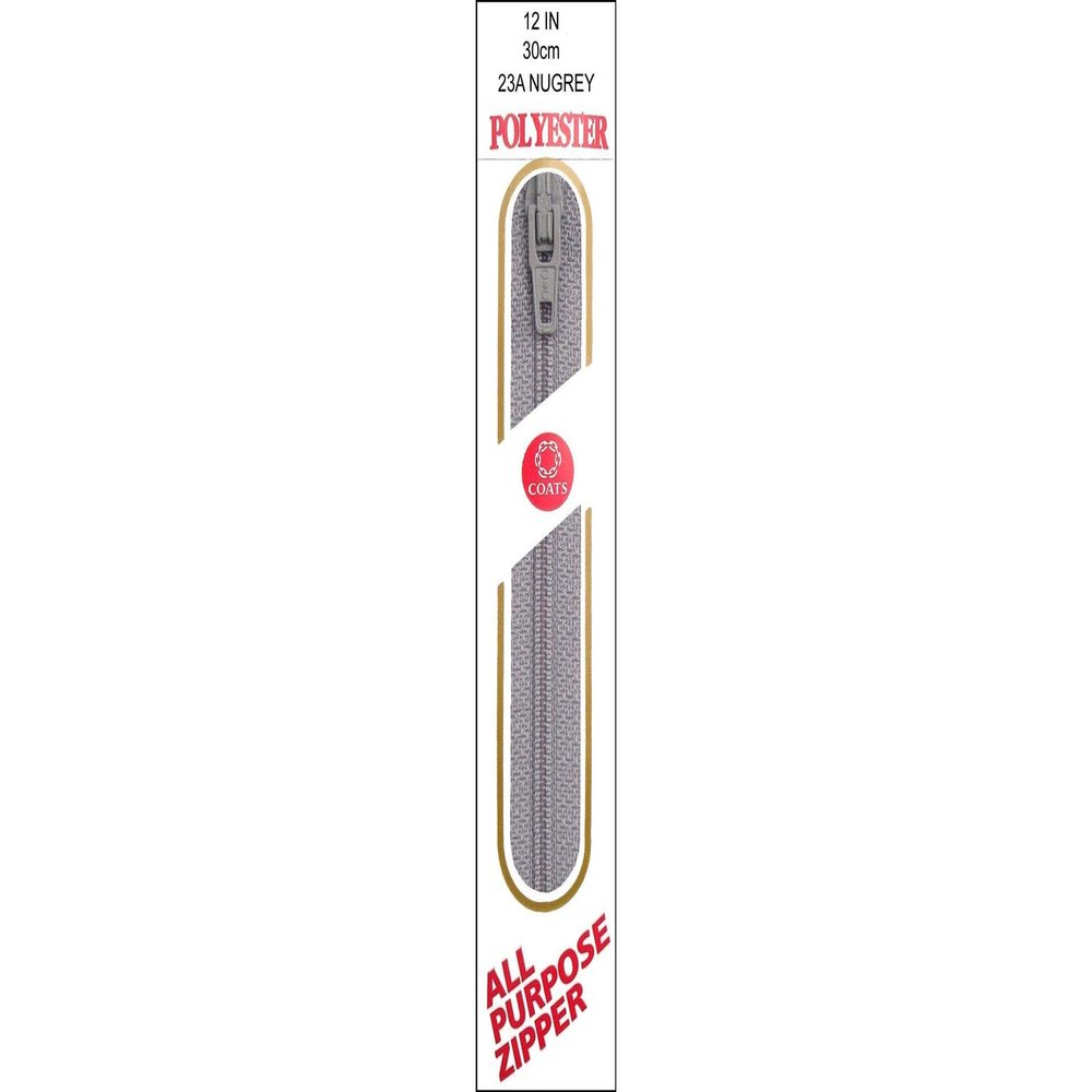 Coats Thread & Zippers F7212-023A All-Purpose Plastic Zipper, 12", Nugrey