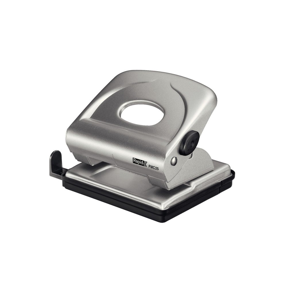 Rapid FMC25+ 2 Hole Punch, Punches up to 30 Sheets, Adjustable Guide Bar, Metal, Silver, 21835502