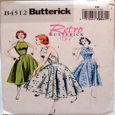 Butterick Sewing Pattern B4512 Retro 1957 Misses' Dress, Belt and Cummerbund Sizes 6-8-10-12