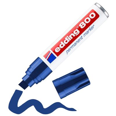 edding 800 permanent marker - blue - 1 pen - chisel tip 4-12 mm - for bold markings - waterproof, quick-drying, smear-proof pens - for cardboard, plastic, wood, metal, glass and fabric