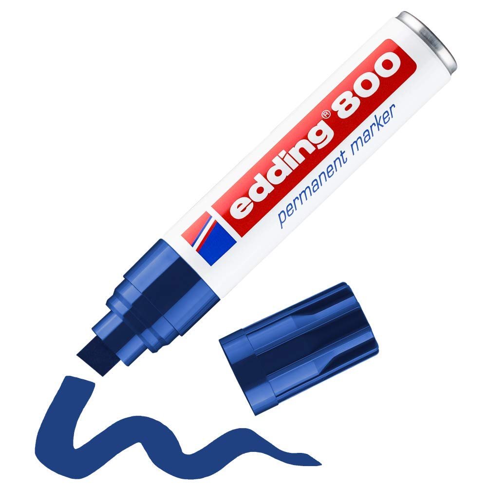 edding 800 permanent marker - blue - 1 pen - chisel tip 4-12 mm - for bold markings - waterproof, quick-drying, smear-proof pens - for cardboard, plastic, wood, metal, glass and fabric