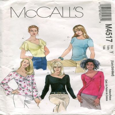 McCall's Pattern M4517 Misses' Pullover Knit Tops, Size Y (XS-S-M)