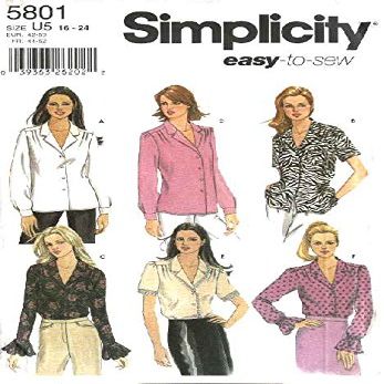 Simplicity 5801 Misses' Blouse with Sleeve Variations Size U5 (16-24)