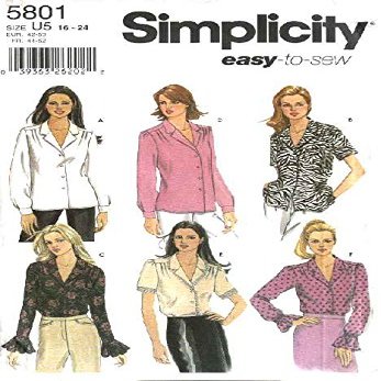 Simplicity 5801 Misses' Blouse with Sleeve Variations Size U5 (16-24)
